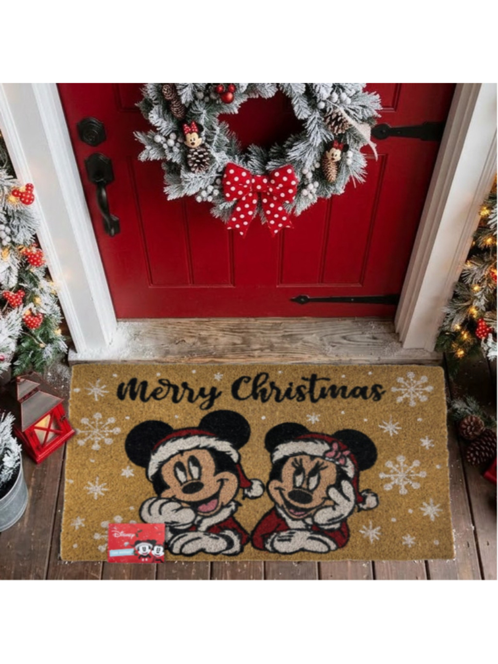 Disney Mickey & Minnie Mouse Christmas Coir Doormat One Size Beige Red NWT